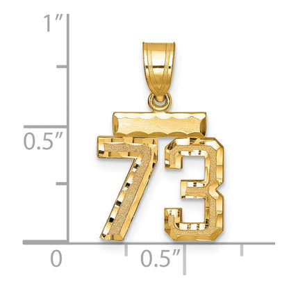 14K Gelbgold Kleiner Gebürsteter Diamantgeschliffener Charm „Zahl 73“