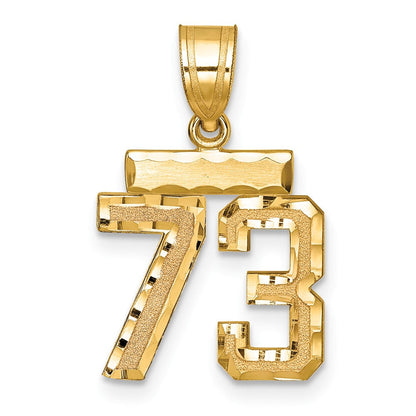 14K Gelbgold Kleiner Gebürsteter Diamantgeschliffener Charm „Zahl 73“