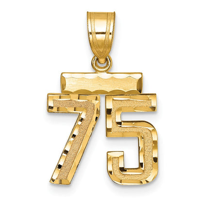 14K Gelbgold kleiner gebürsteter Diamant-geschliffener Zahl-75-Charm