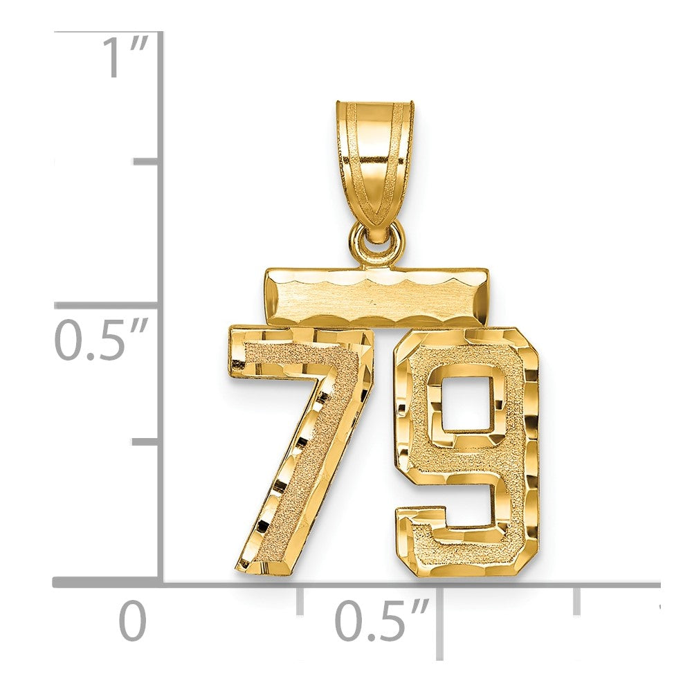 14K Gelbgold Kleiner Gebürsteter Diamantgeschliffener Zahl-79-Charm