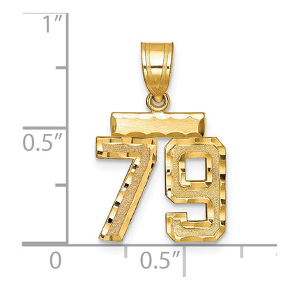 14K Gelbgold Kleiner Gebürsteter Diamantgeschliffener Zahl-79-Charm