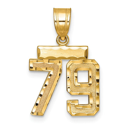 14K Gelbgold Kleiner Gebürsteter Diamantgeschliffener Zahl-79-Charm