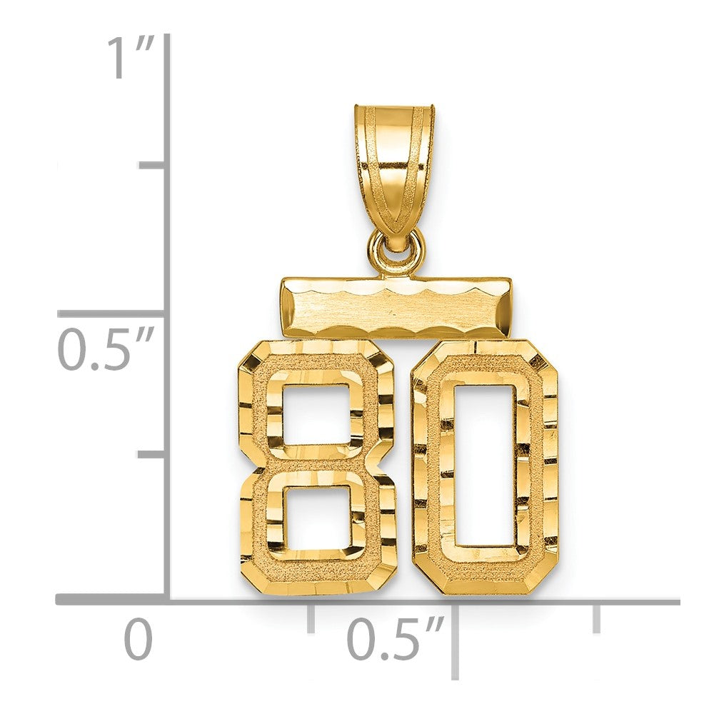 14k Gelbgold kleiner gebürsteter Charm mit Diamantschliff „Zahl 80“