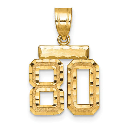 14k Gelbgold kleiner gebürsteter Charm mit Diamantschliff „Zahl 80“