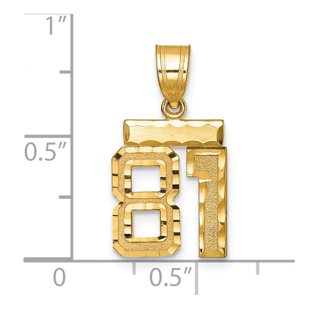 14K Gelbgold Kleiner Gebürsteter Diamantgeschliffener Charm Zahl 81
