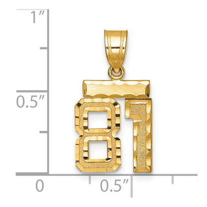 14K Gelbgold Kleiner Gebürsteter Diamantgeschliffener Charm Zahl 81