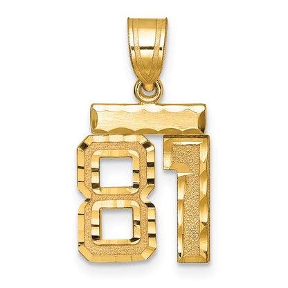 14K Gelbgold Kleiner Gebürsteter Diamantgeschliffener Charm Zahl 81