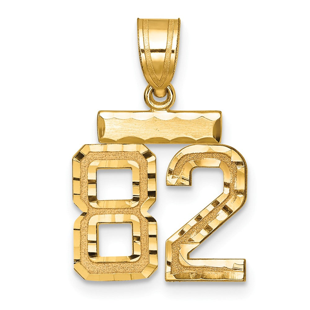 14K Gelbgold Kleiner Gebürsteter Diamantgeschliffener Zahl-82-Charm