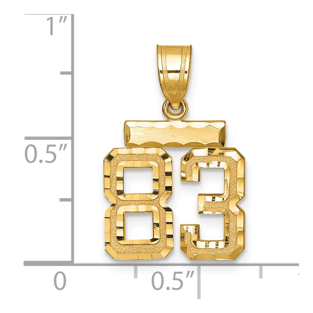 14K Gelbgold Kleiner Gebürsteter Diamantgeschliffener Charm „Zahl 83