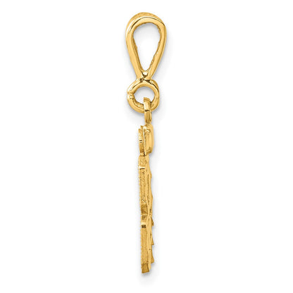 14K Gelbgold Kleiner Gebürsteter Diamantgeschliffener Zahl-84-Charm