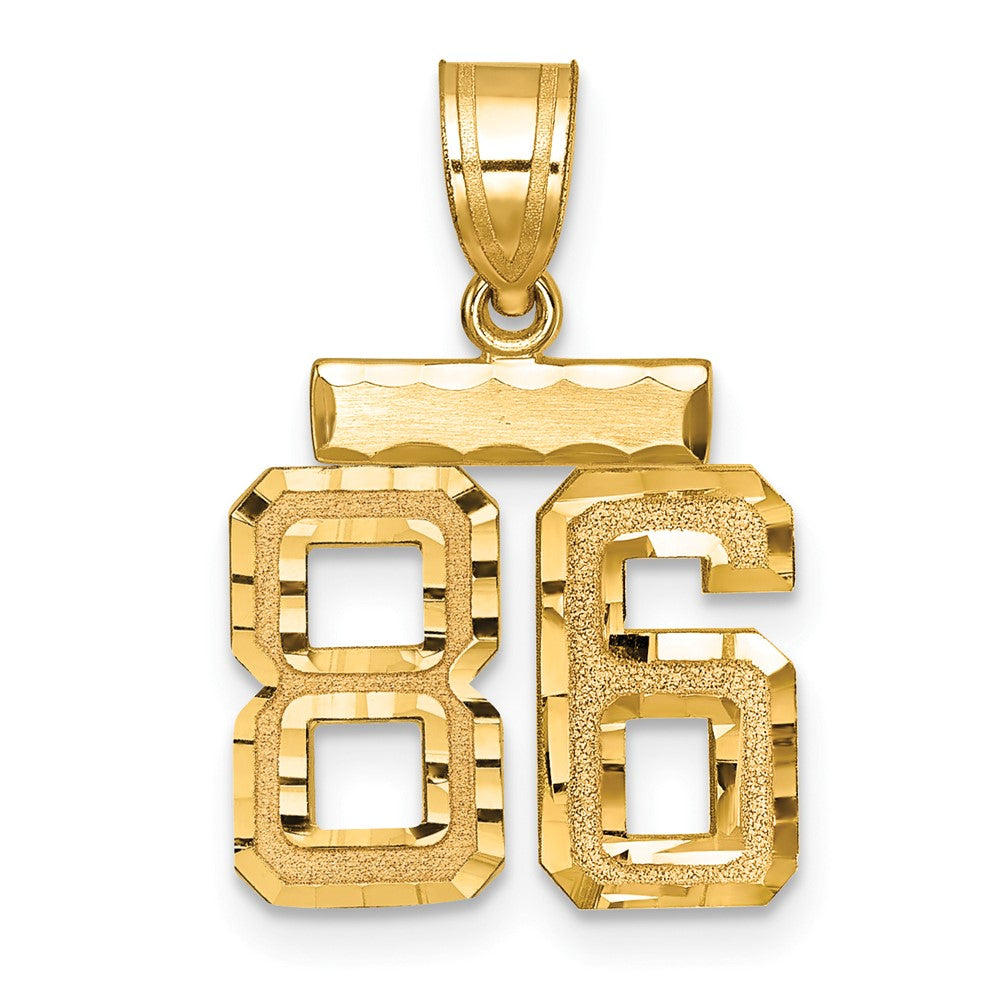 14K Gelbgold Kleiner Diamant-geschliffener Zahl-86-Charm mit gebürsteter Oberfläche