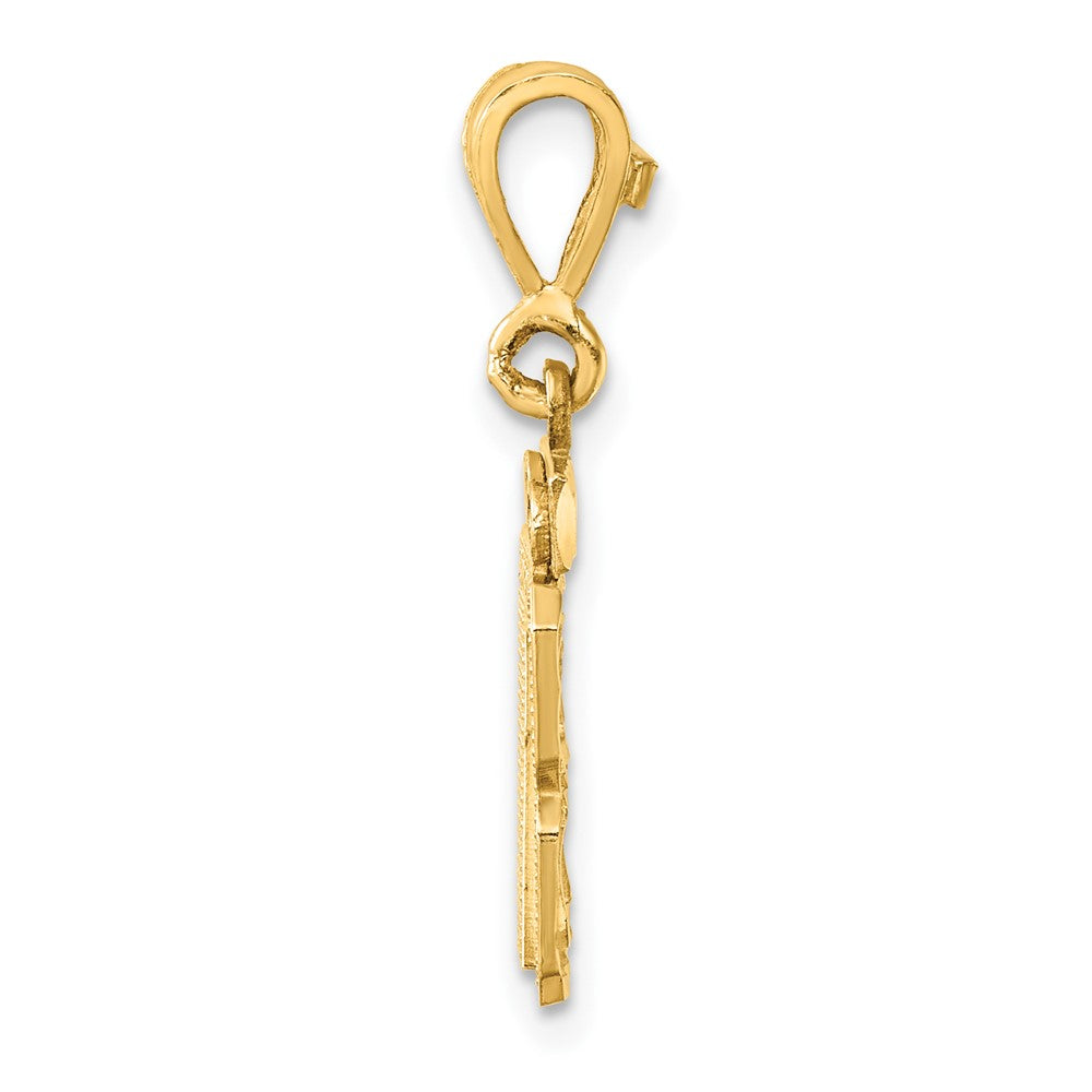14K Gelbgold Kleiner Gebürsteter Diamantgeschliffener Zahlenanhänger "87" Charm