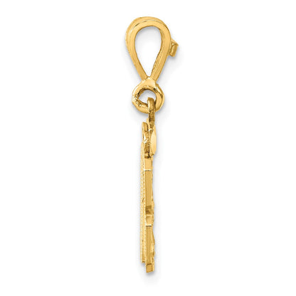 14K Gelbgold Kleiner Gebürsteter Diamantgeschliffener Zahlenanhänger "87" Charm