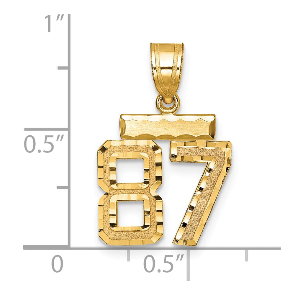14K Gelbgold Kleiner Gebürsteter Diamantgeschliffener Zahlenanhänger "87" Charm