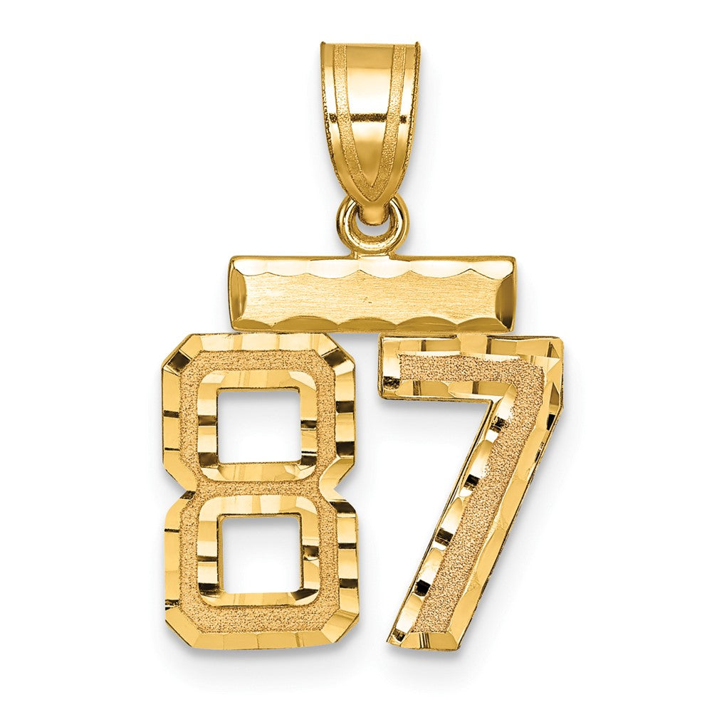 14K Gelbgold Kleiner Gebürsteter Diamantgeschliffener Zahlenanhänger "87" Charm