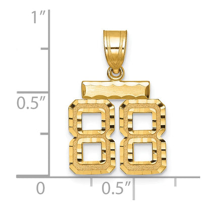 14K Gelbgold Kleiner Gebürsteter Diamantgeschliffener Zahl-88-Charm