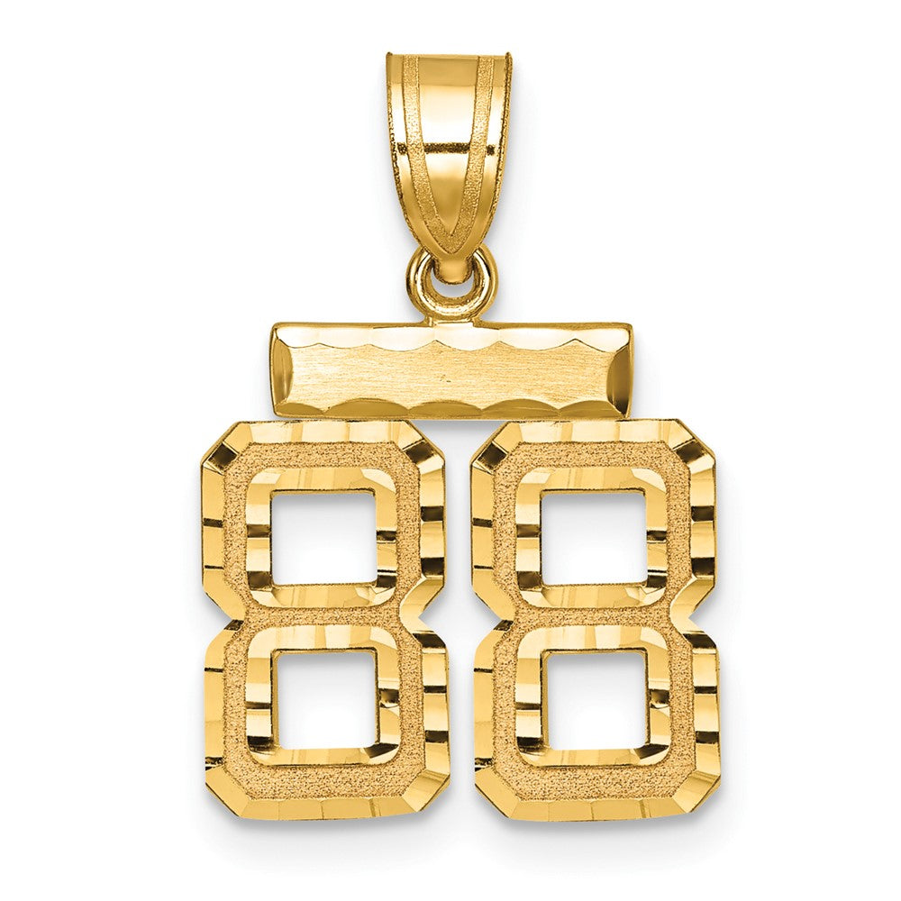 14K Gelbgold Kleiner Gebürsteter Diamantgeschliffener Zahl-88-Charm