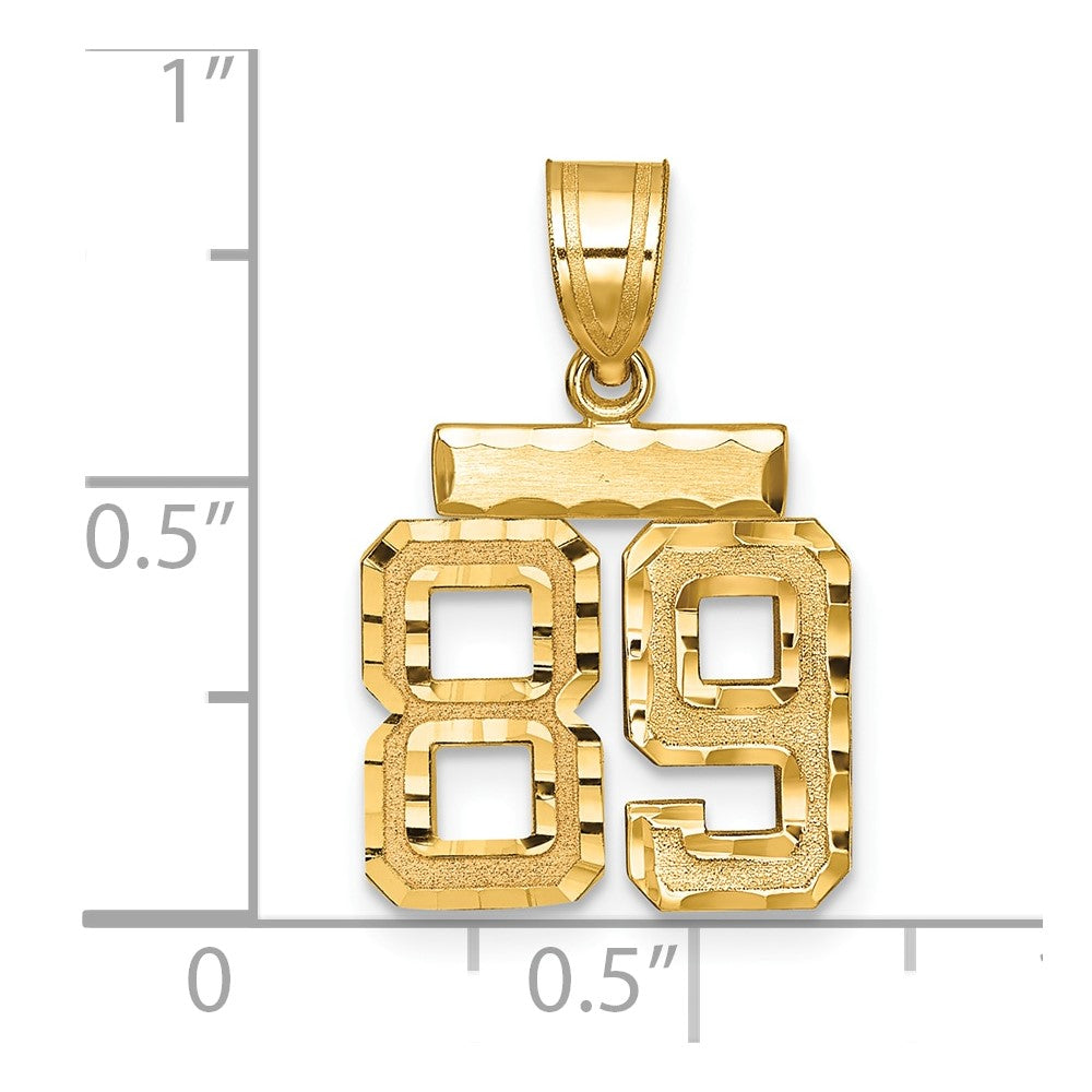 14K Gelbgold Kleiner Gebürsteter Diamantgeschliffener Zahlen-Charm "89