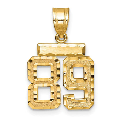 14K Gelbgold Kleiner Gebürsteter Diamantgeschliffener Zahlen-Charm "89