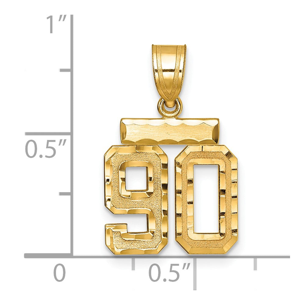 14K Gelbgold Kleiner Gebürsteter Diamantgeschliffener Zahl-90-Charm