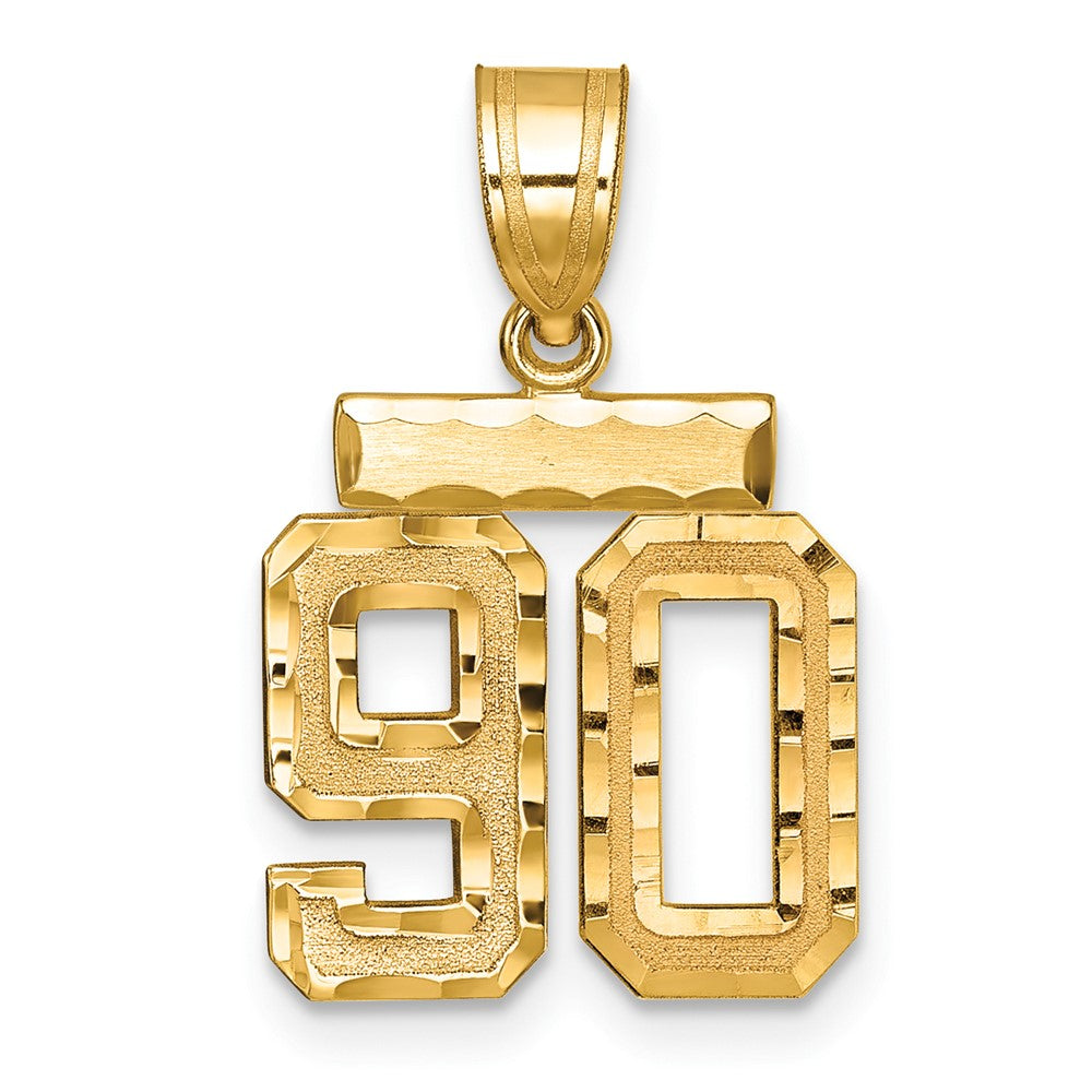 14K Gelbgold Kleiner Gebürsteter Diamantgeschliffener Zahl-90-Charm