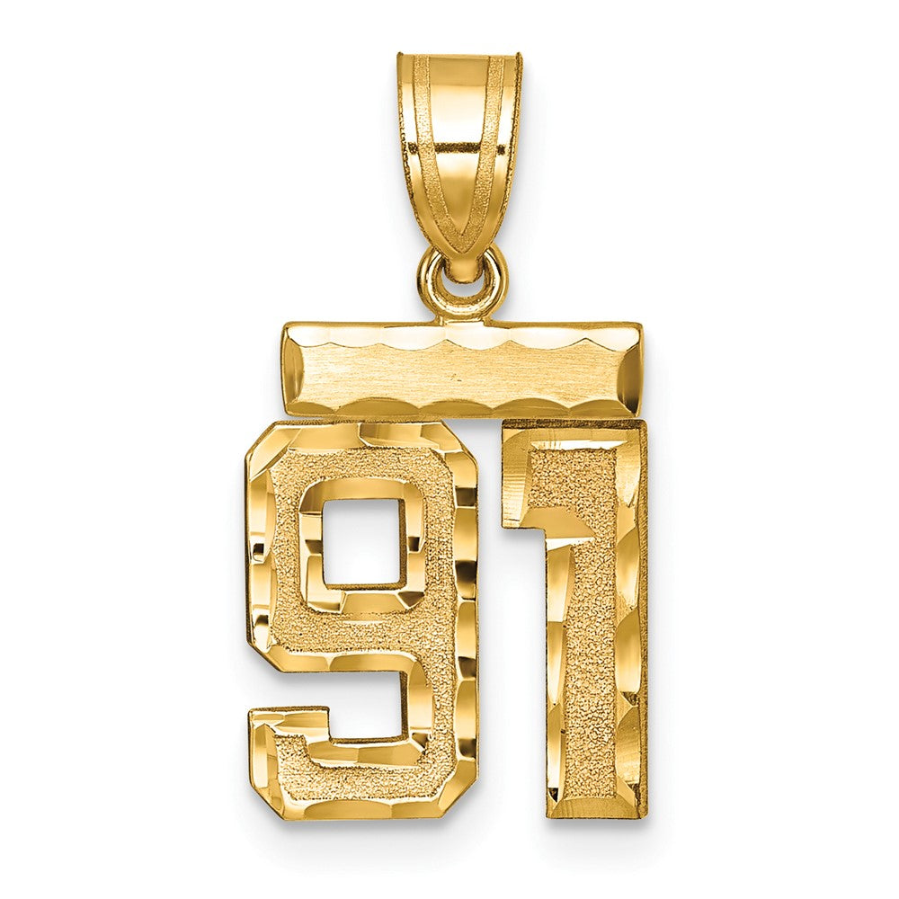 14K Gelbgold kleiner gebürsteter Charm mit Diamantschliff "Zahl 91