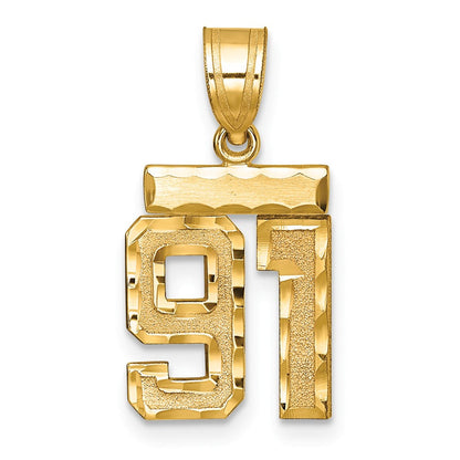 14K Gelbgold kleiner gebürsteter Charm mit Diamantschliff "Zahl 91