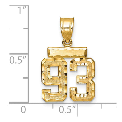 14K Gelbgold Kleiner Gebürsteter Diamantgeschliffener Zahl-93-Charm