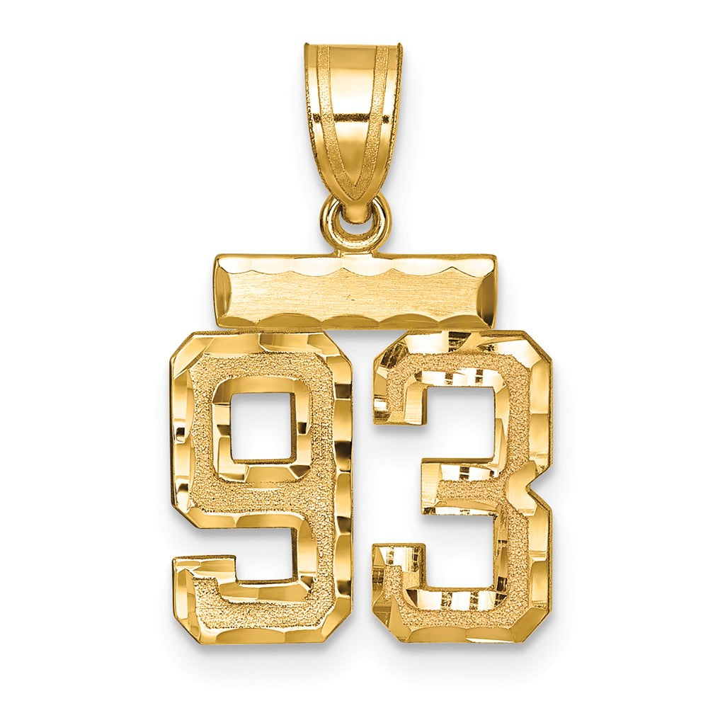 14K Gelbgold Kleiner Gebürsteter Diamantgeschliffener Zahl-93-Charm