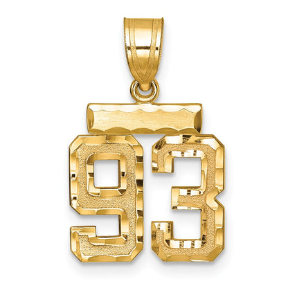 14K Gelbgold Kleiner Gebürsteter Diamantgeschliffener Zahl-93-Charm