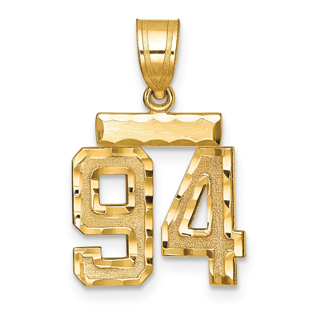14K Gelbgold kleiner gebürsteter Charm mit Diamantschliff „Zahl 94“
