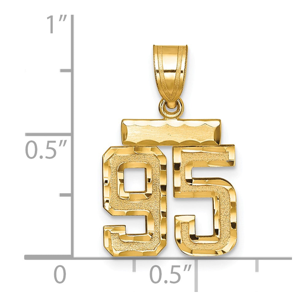 585 Gelbgold Kleiner Gebürsteter Diamantgeschliffener Zahl-95-Charm