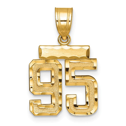 585 Gelbgold Kleiner Gebürsteter Diamantgeschliffener Zahl-95-Charm