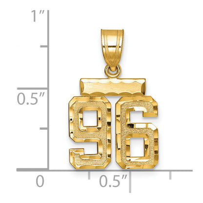 14K Gelbgold Kleiner Gebürsteter Diamantgeschliffener Zahl-96-Charm