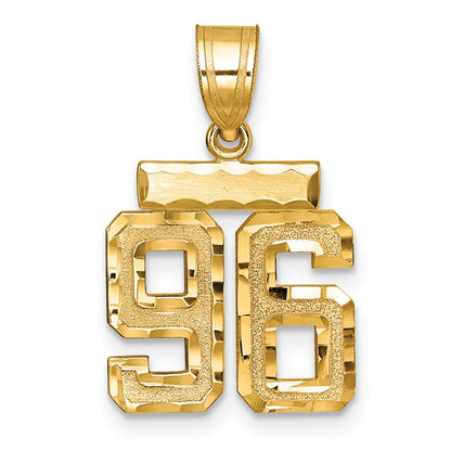14K Gelbgold Kleiner Gebürsteter Diamantgeschliffener Zahl-96-Charm