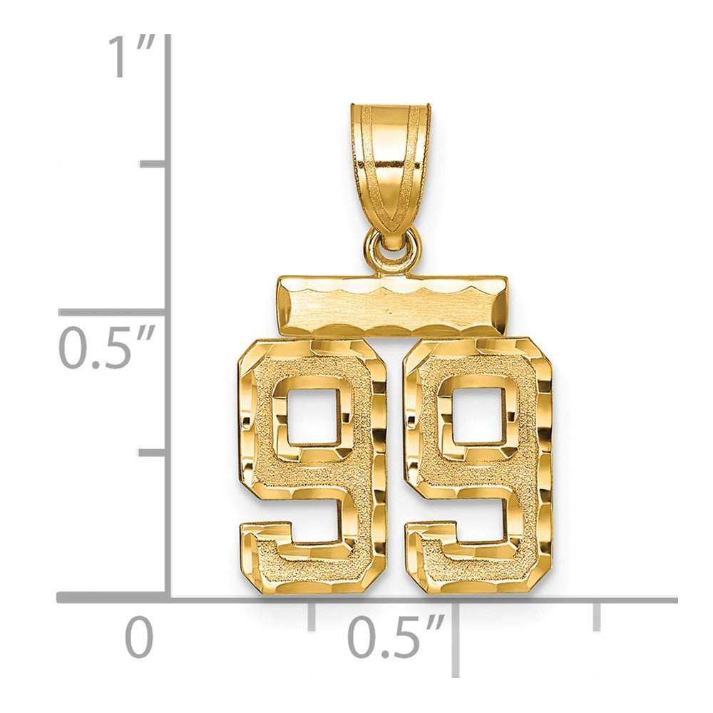 14K Gelbgold Kleiner Gebürsteter Diamantgeschliffener Zahl-99-Charm