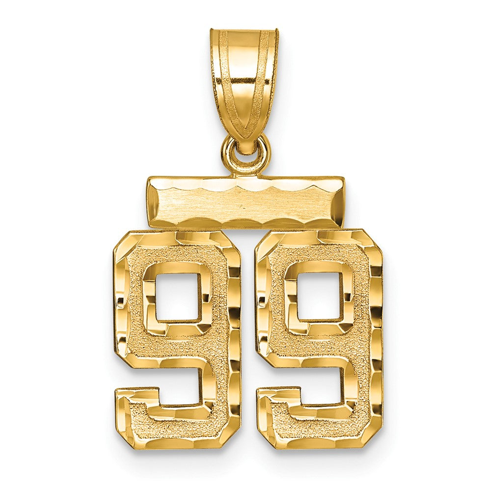 14K Gelbgold Kleiner Gebürsteter Diamantgeschliffener Zahl-99-Charm