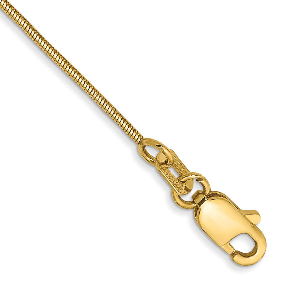 14K Gelbgold.8mm Rund Schlange mit Karabinerverschluss Kette Fußkettchen
