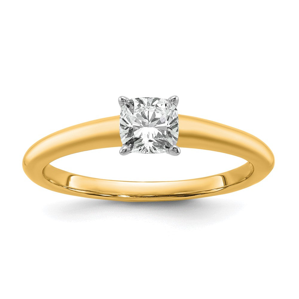 14K Bicolor Verlobungsring mit 0,75 ct. zertifiziertem, im Labor gezüchtetem Diamant VS/SI+ G+ im Kissenschliff, Solitär