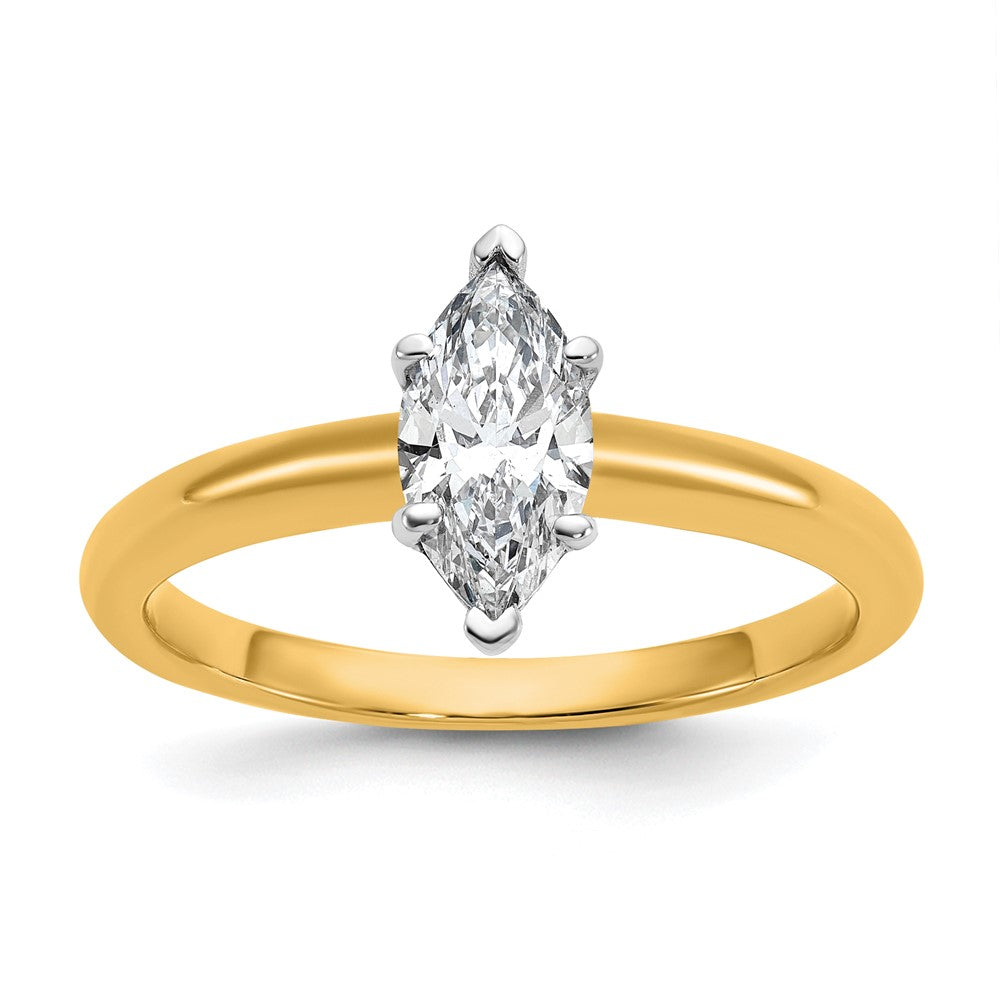 14K Bicolor Verlobungsring mit 0,75 ct. Labor gezüchtetem Diamant VS/SI+ G+ im Marquise-Solitär-Schliff