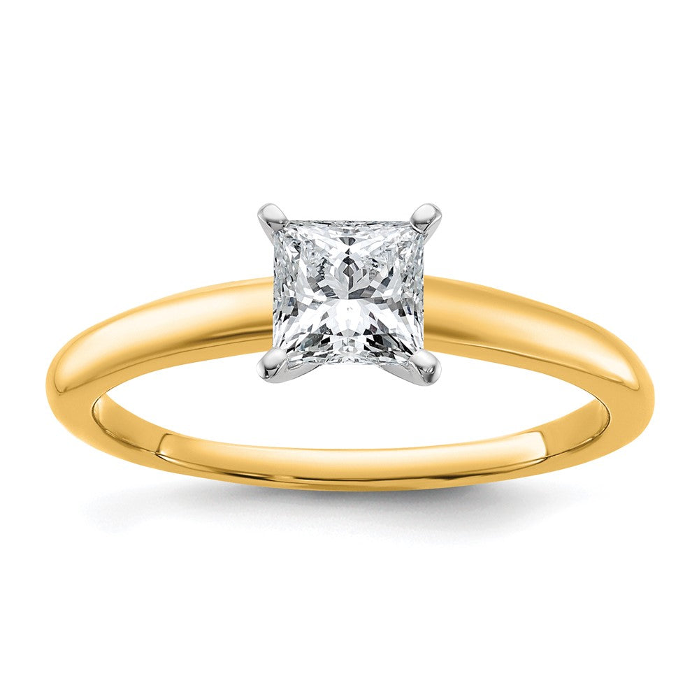 14K Bicolor Verlobungsring mit 0,75 ct. zertifiziertem, im Labor gezüchtetem Diamanten VS/SI+ G+ im Princess-Solitär-Schliff