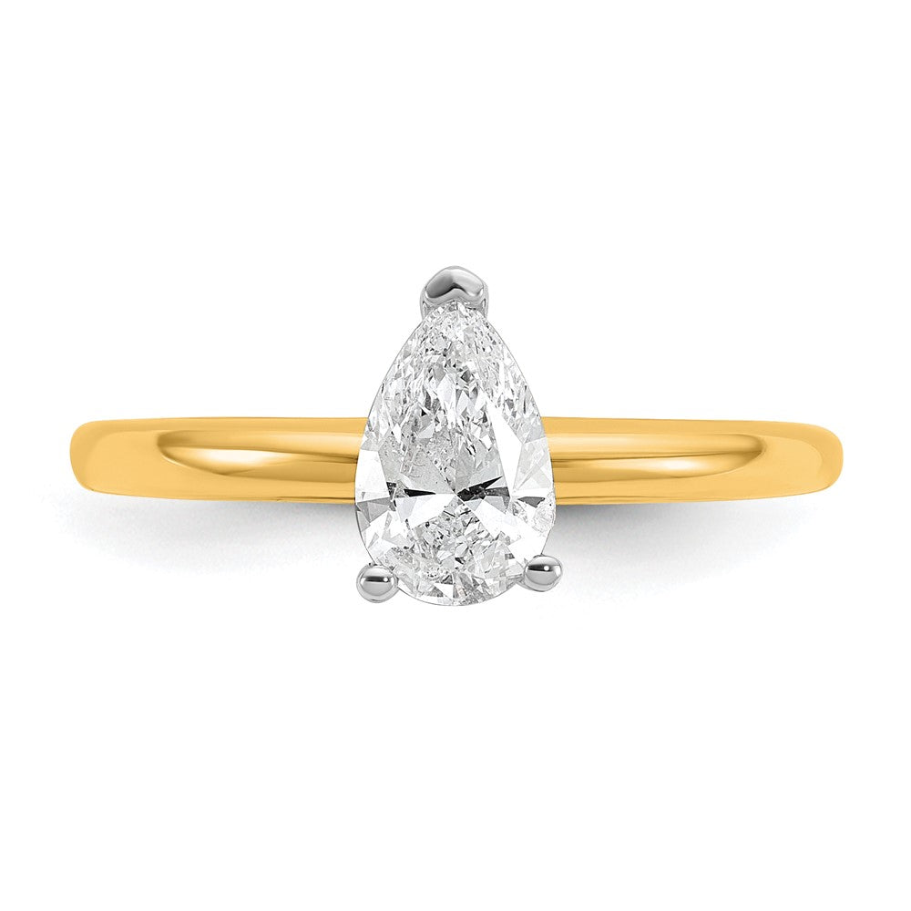 14K Bicolor Verlobungsring mit 0,75 ct. zertifiziertem im Labor gezüchtetem Diamant VS/SI+ G+ im Birnenschliff, Solitär