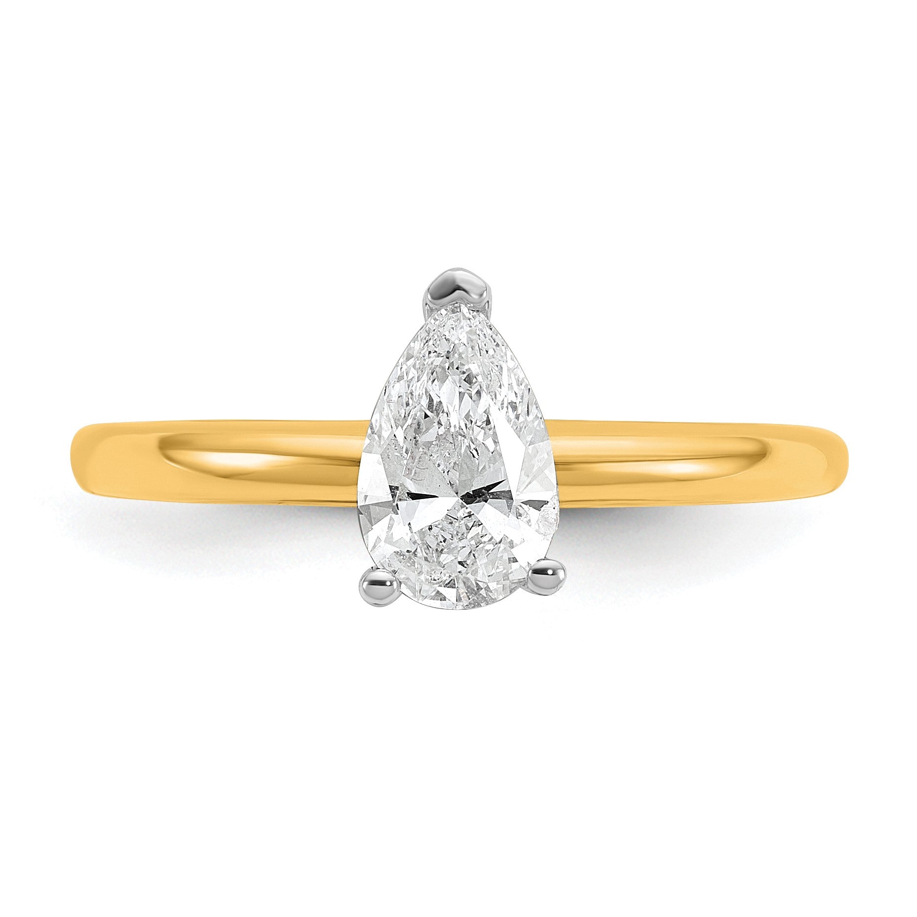 14K Bicolor Verlobungsring mit 0,75 ct. Labor-gezüchtetem Diamant VS/SI+ G+ im Birnenschliff, Solitär