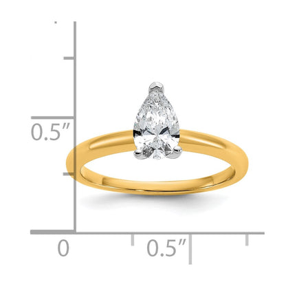 14K Bicolor Verlobungsring mit 0,75 ct. zertifiziertem im Labor gezüchtetem Diamant VS/SI+ G+ im Birnenschliff, Solitär