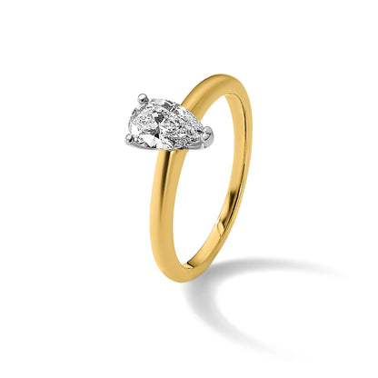 14K Bicolor Verlobungsring mit 0,75 ct. Labor-gezüchtetem Diamant VS/SI+ G+ im Birnenschliff, Solitär