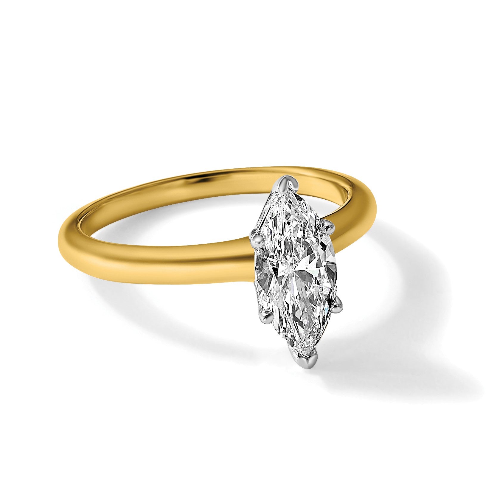 14K Bicolor Verlobungsring mit 1,5 ct. Labor gezüchtetem Diamant VS/SI+ G+ im Marquise-Solitär-Schliff