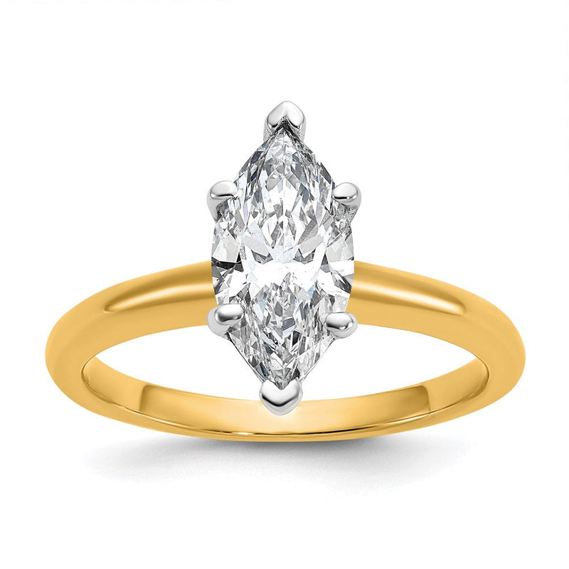 14K Bicolor Gold Bicolor 1 1/2 Karat Zertifiziert Im Labor Gezüchtet Diamant Vs+ F+ Marquise Solitär Komplett Verlobungsring