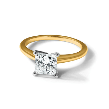 14K Bicolor Verlobungsring mit 1,5 ct. im Princess-Schliff gezüchtetem Solitär-Diamanten, VS/SI+ G+