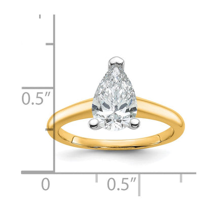 14K Bicolor Verlobungsring mit 1,5 ct. zertifiziertem, im Labor gezüchtetem Diamant VS/SI+ G+ im Birnenschliff, Solitär