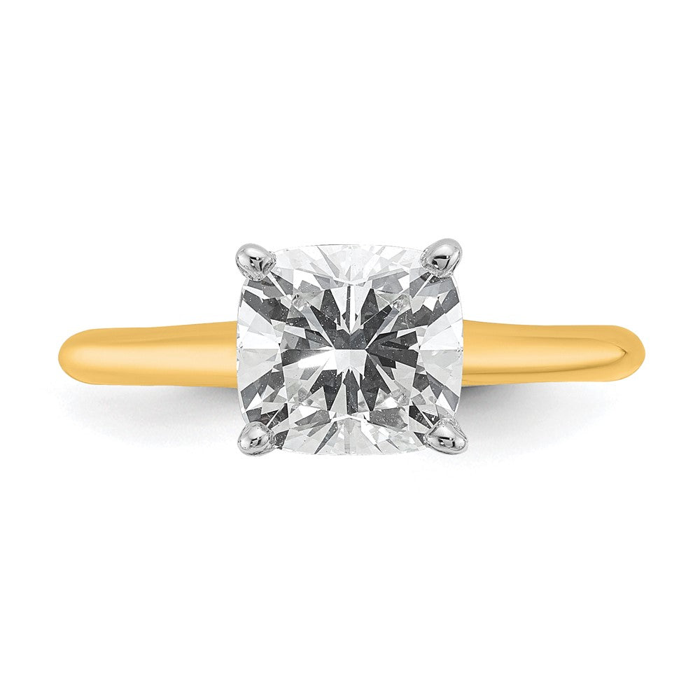 14K Bicolor Verlobungsring mit 2 ct. zertifiziertem, im Labor gezüchtetem Diamant VS/SI+ G+ im Kissenschliff, Solitär